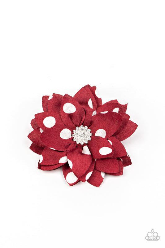 Silk Gardens - Red Polka Dot Flower Hair Clip Paparazzi Accessories