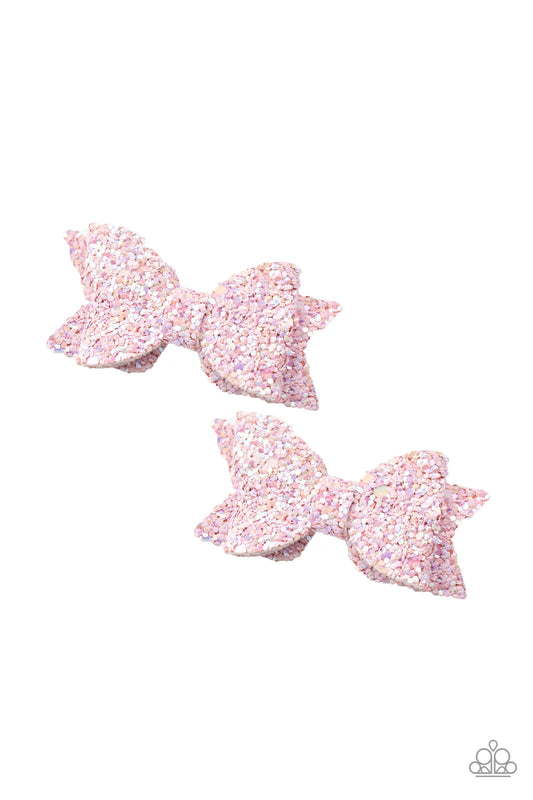 Sprinkle On The Sequins - Pink Glitter Hair Clip Bows Paparazzi Accessories