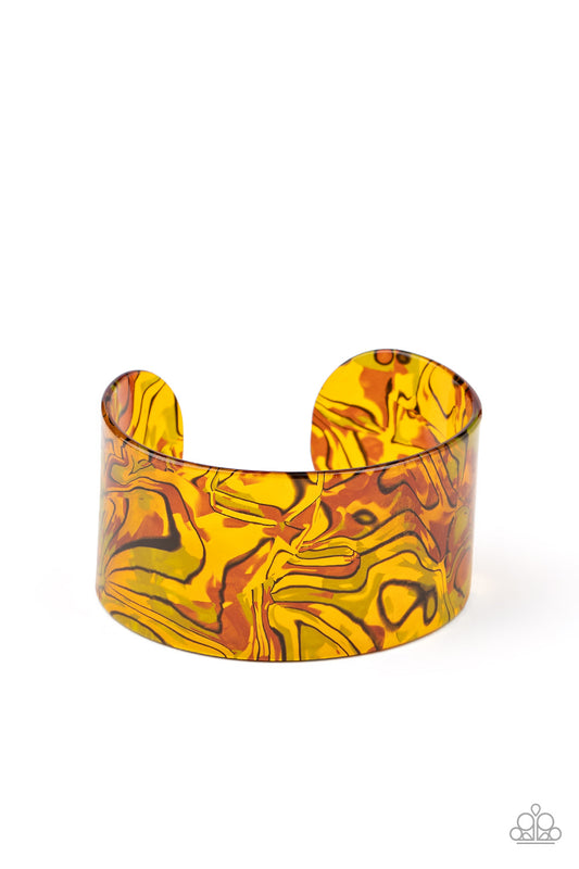 Cosmic Couture - Orange Acrylic Cuff Bracelet Paparazzi Accessories