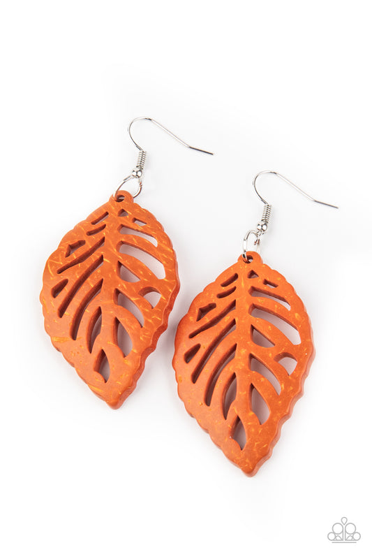 LEAF Em Hanging - Orange Wood Earrings Paparazzi Accessories