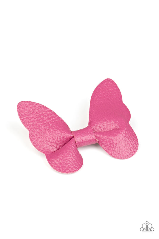 Butterfly Oasis - Pink Leather Hair Clip Paparazzi Accessories