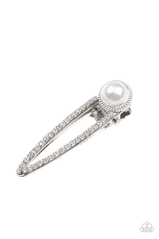 Expert in Elegance - White Pearl Hair Clip Paparazzi Accessories