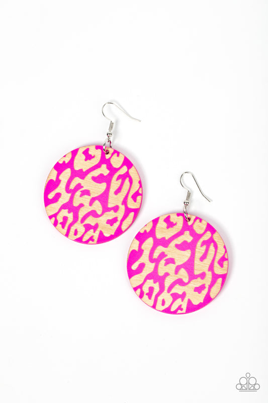 Catwalk Safari - Pink Wood Earrings Paparazzi Accessories