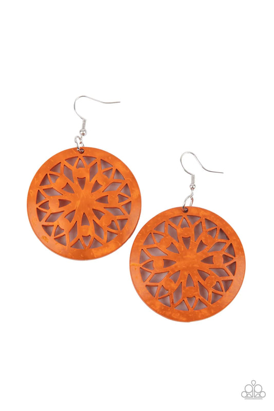 Ocean Canopy - Orange Wood Earrings